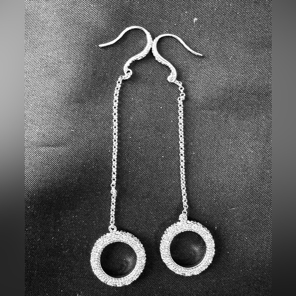 Sparkling 3” Pave Rhinestone Dangle Silver Earrings - Picture 1 of 6